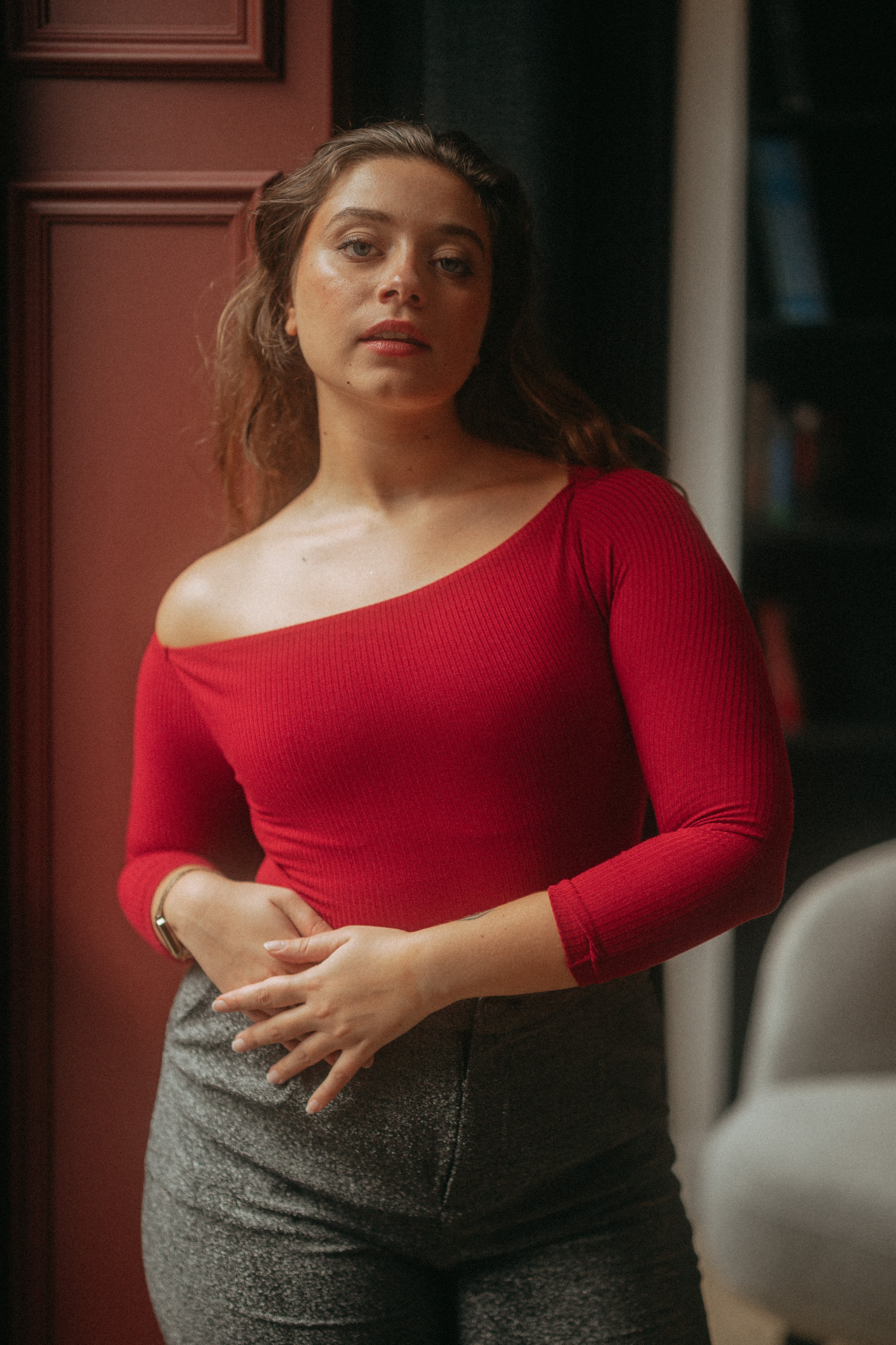 Body Héloïse rouge côtelé asymétrique