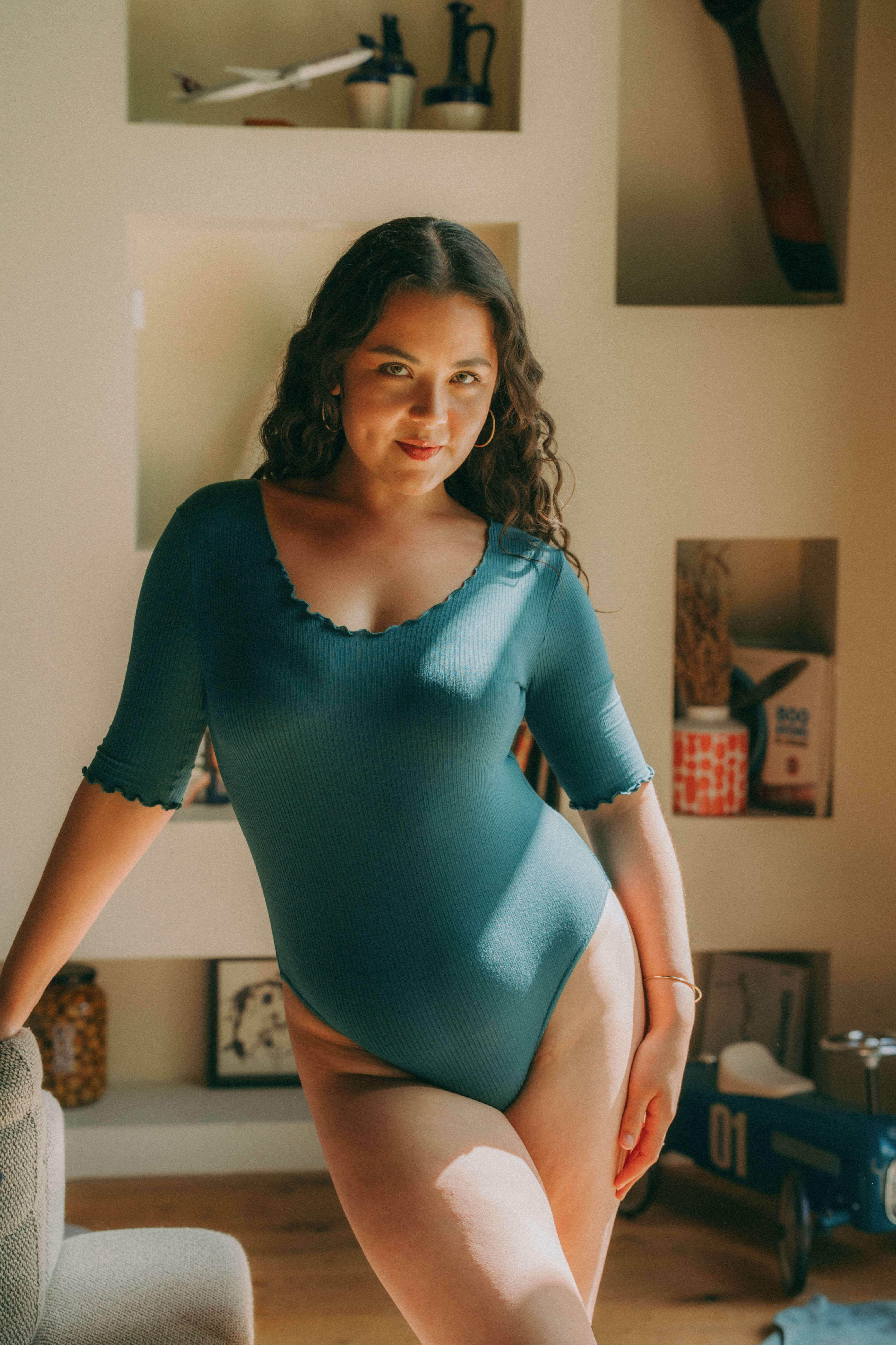 Body Clara manches courtes bleu lagon
