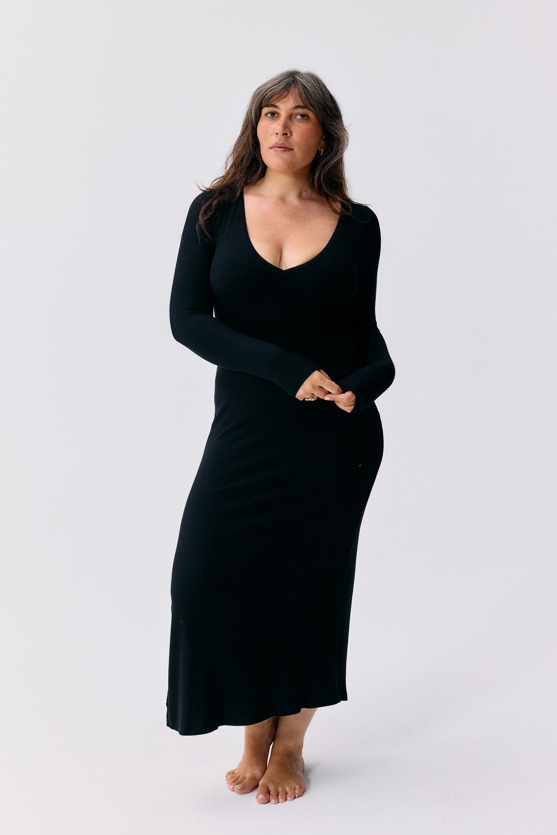 Robe Ambre noir Maline Bodywear, vue de face, collection Seconde Nature