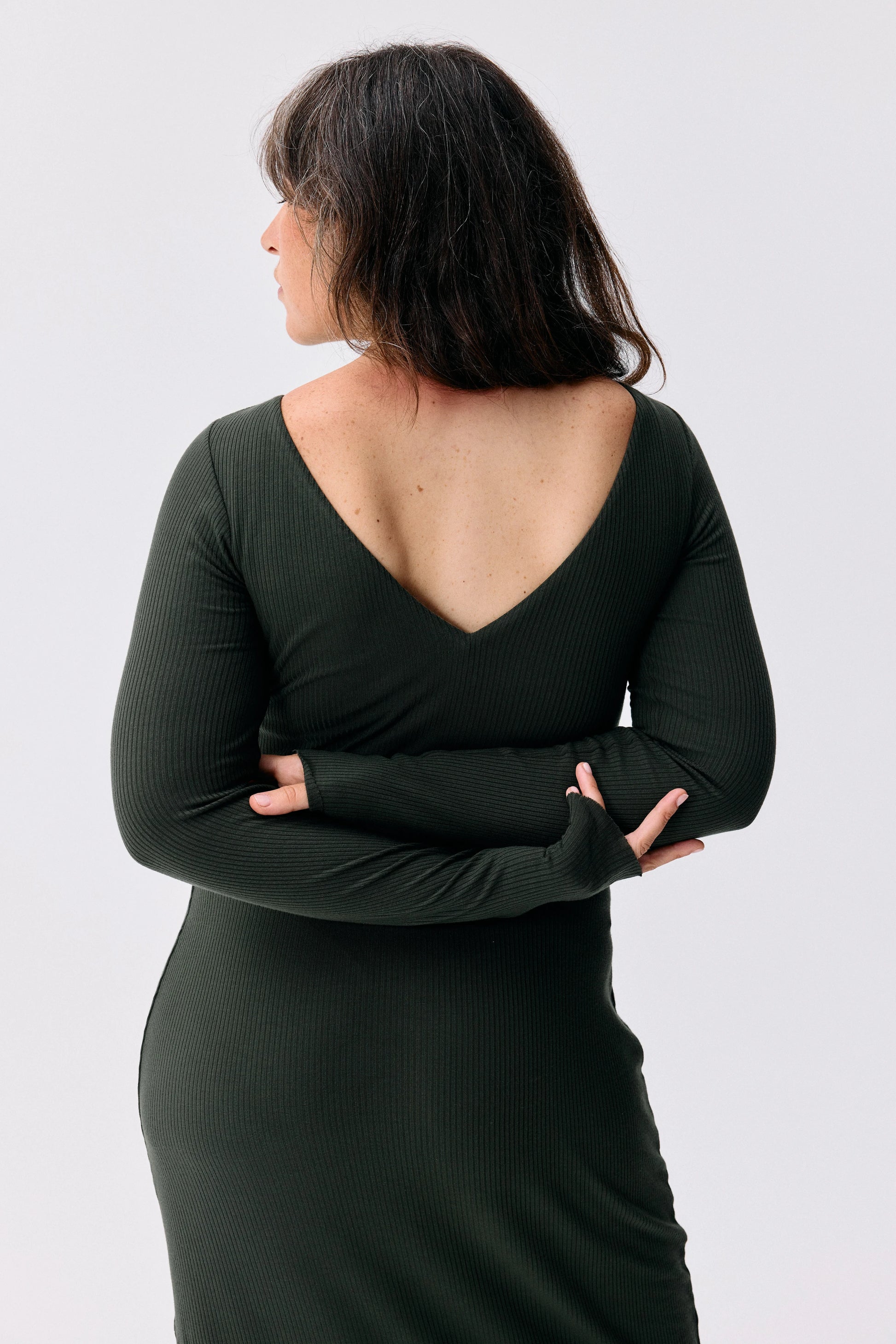 Robe Ambre vert sylve Maline Bodywear, vue de dos, collection Seconde Nature