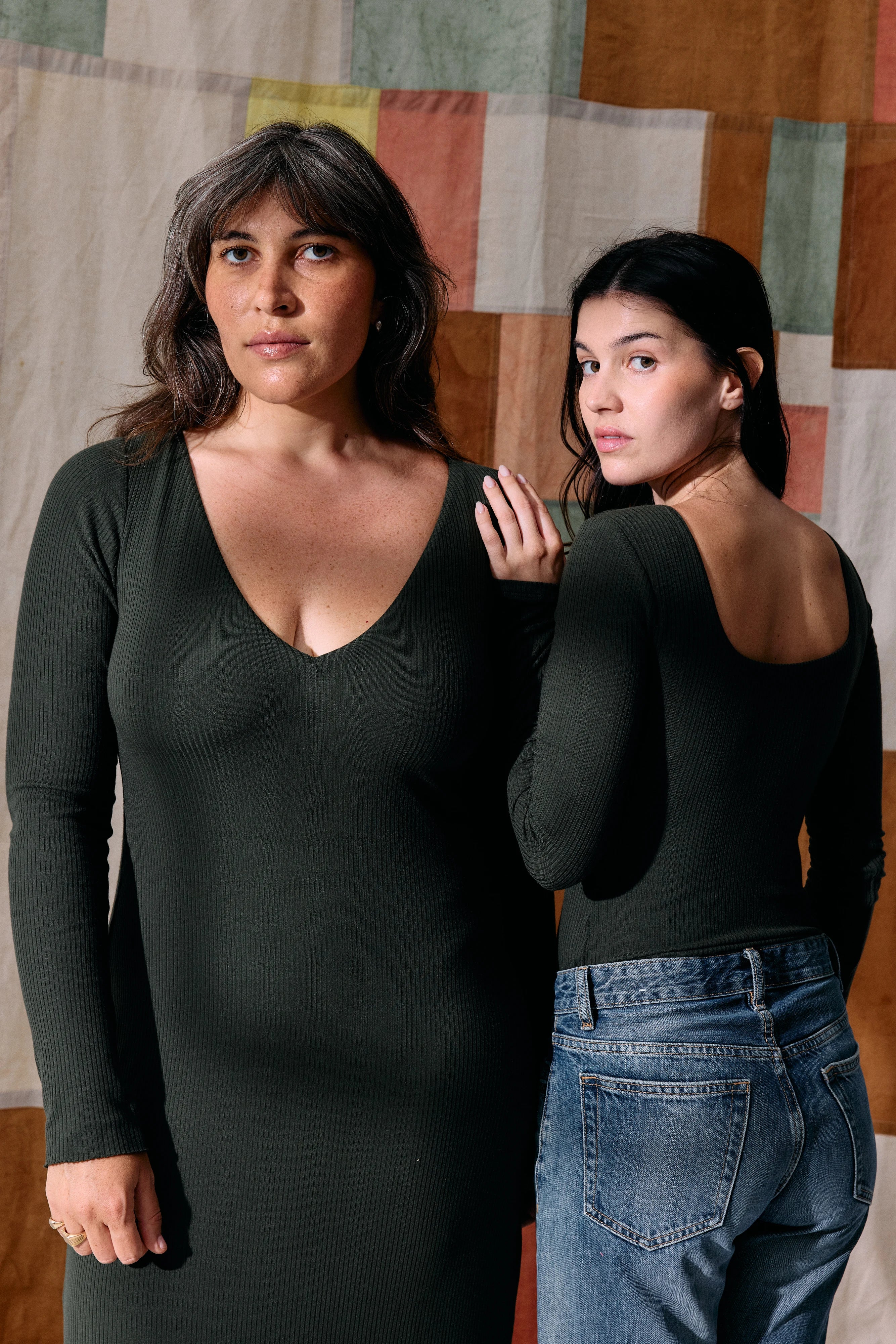 Robe Ambre vert sylve Maline Bodywear, porté en look complet, collection Seconde Nature
