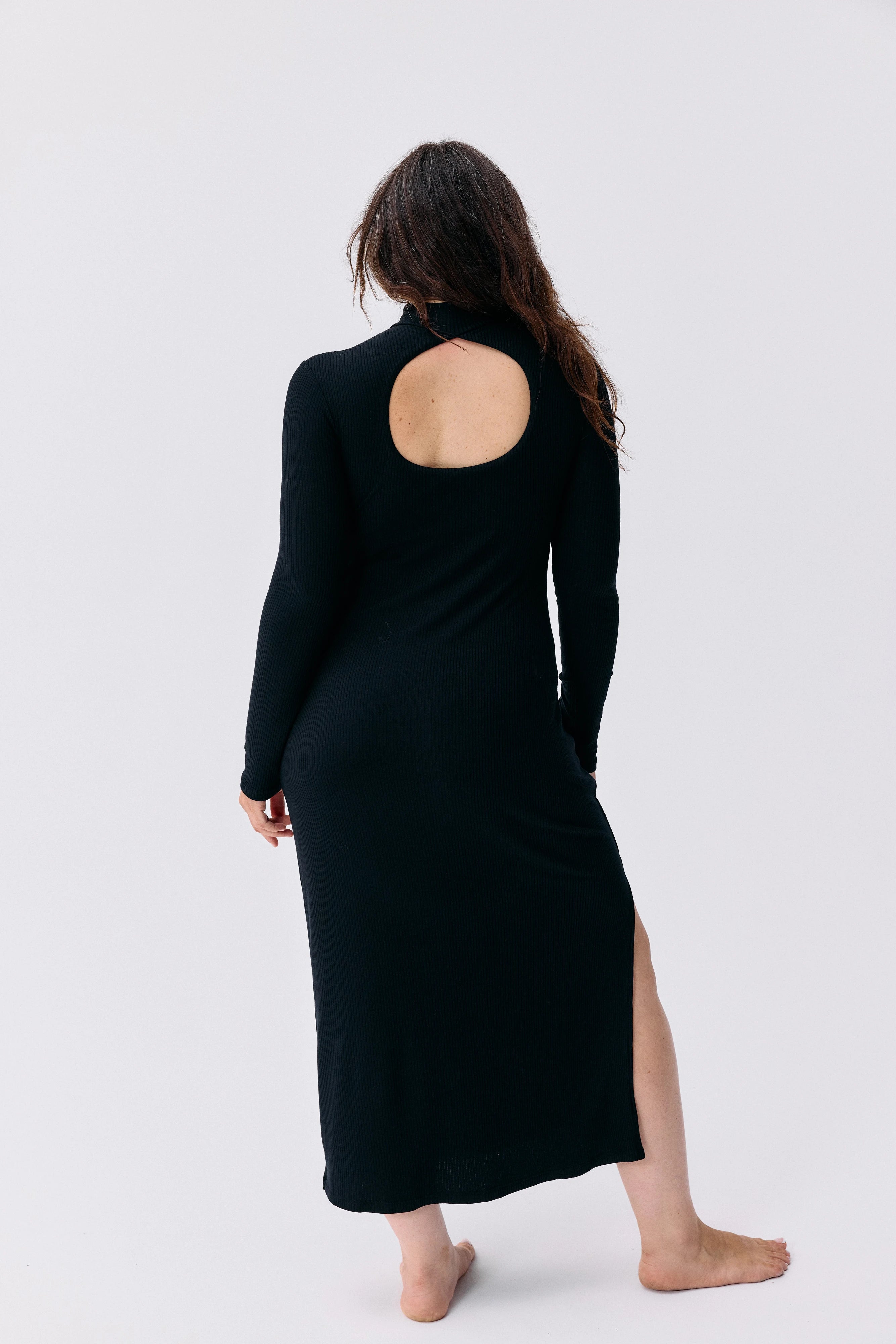 Robe Mina noir Maline Bodywear, vue de dos, collection Seconde Nature