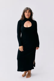 Robe Mina noir Maline Bodywear, vue de face, collection Seconde Nature
