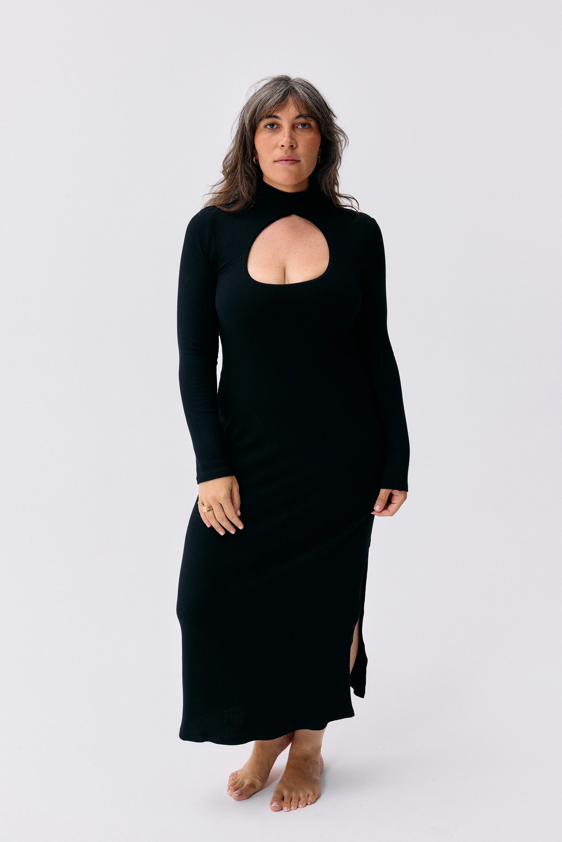 Robe Mina noir Maline Bodywear, vue de face, collection Seconde Nature