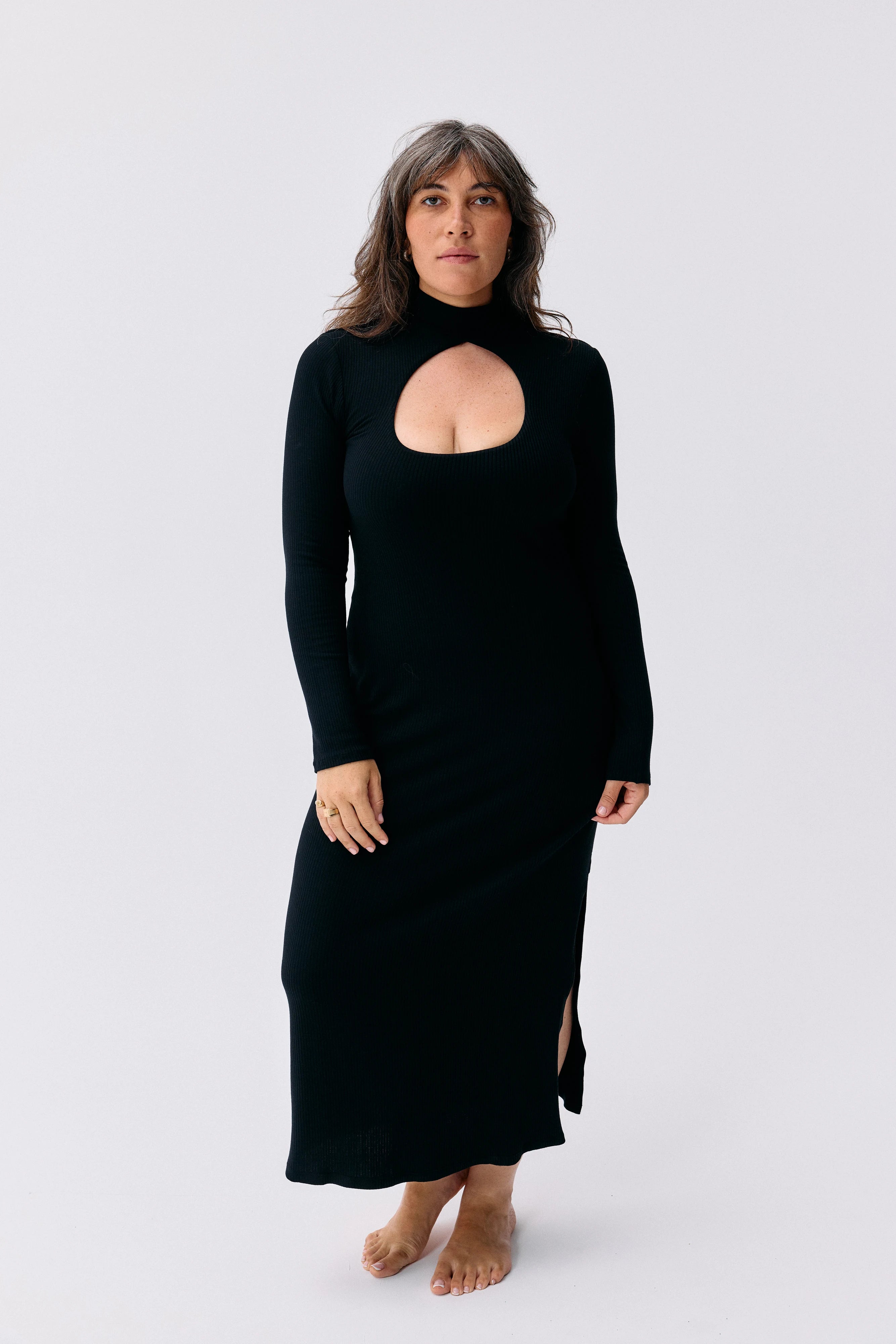 Robe Mina noir Maline Bodywear, vue de face, collection Seconde Nature