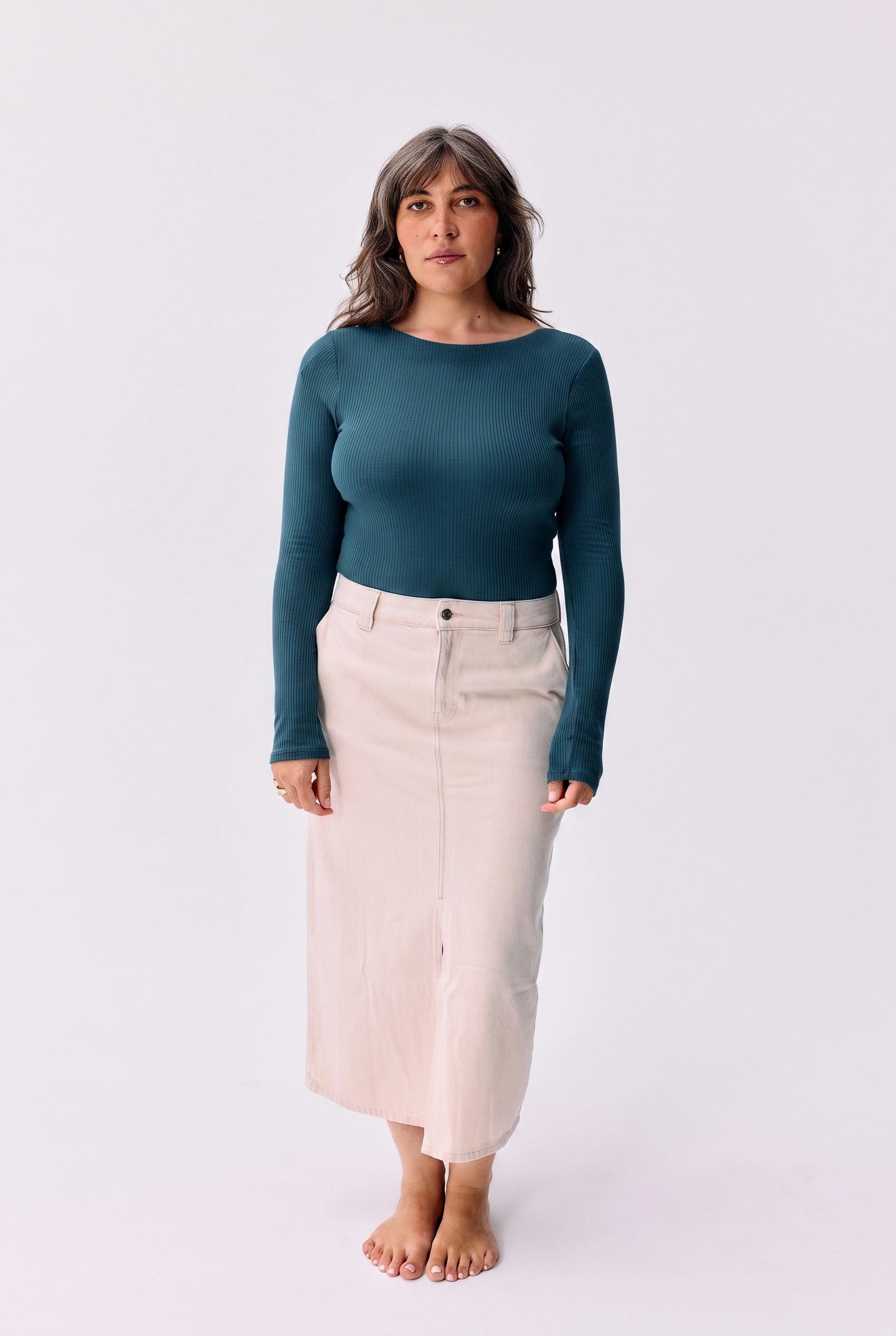 Top Isaure bleu lagon à brassière intégrée Maline Bodywear, vue de face