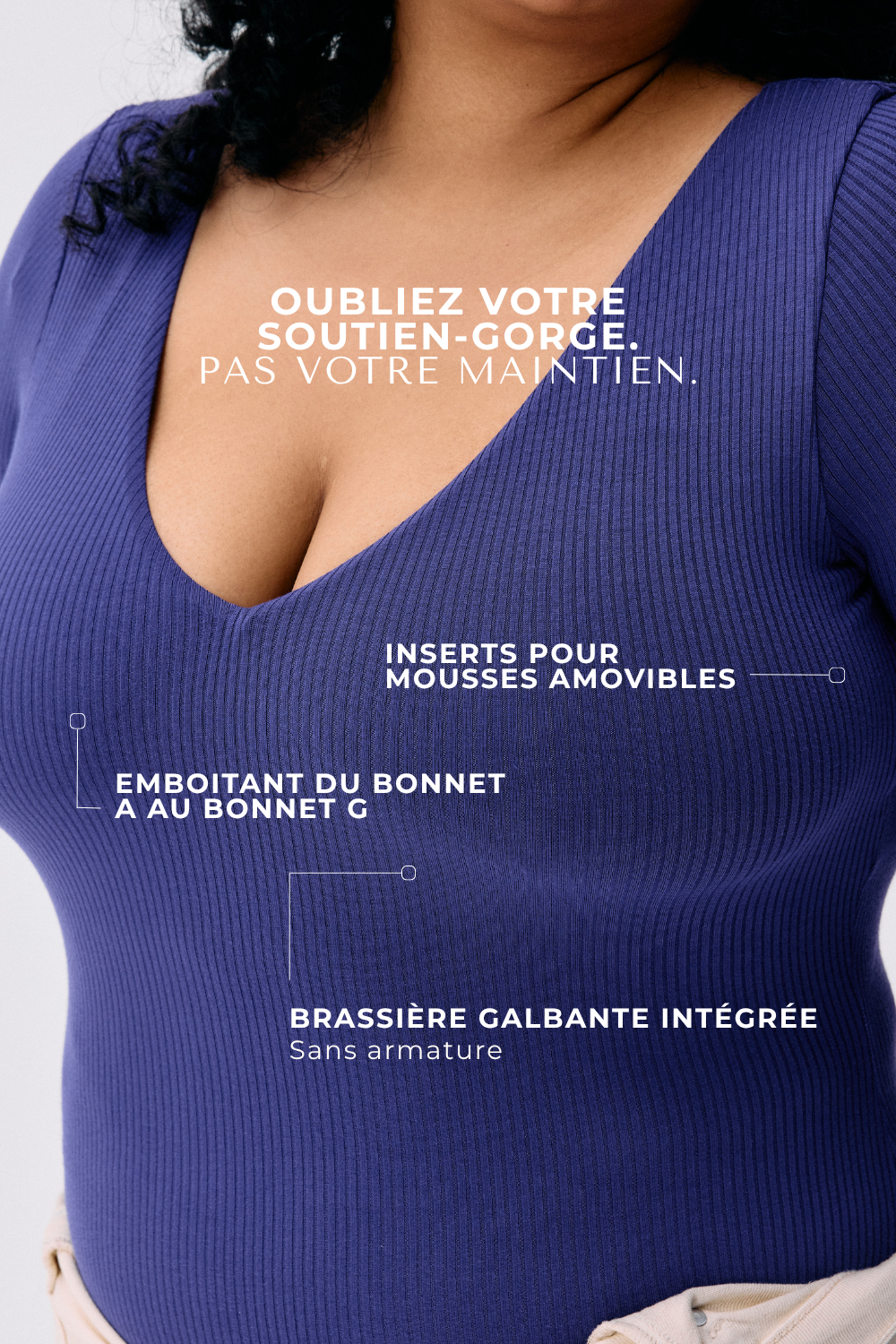 Body Céline violet améthyste Maline Bodywear, vue de face collection seconde nature focus maintien et brassière intégrée