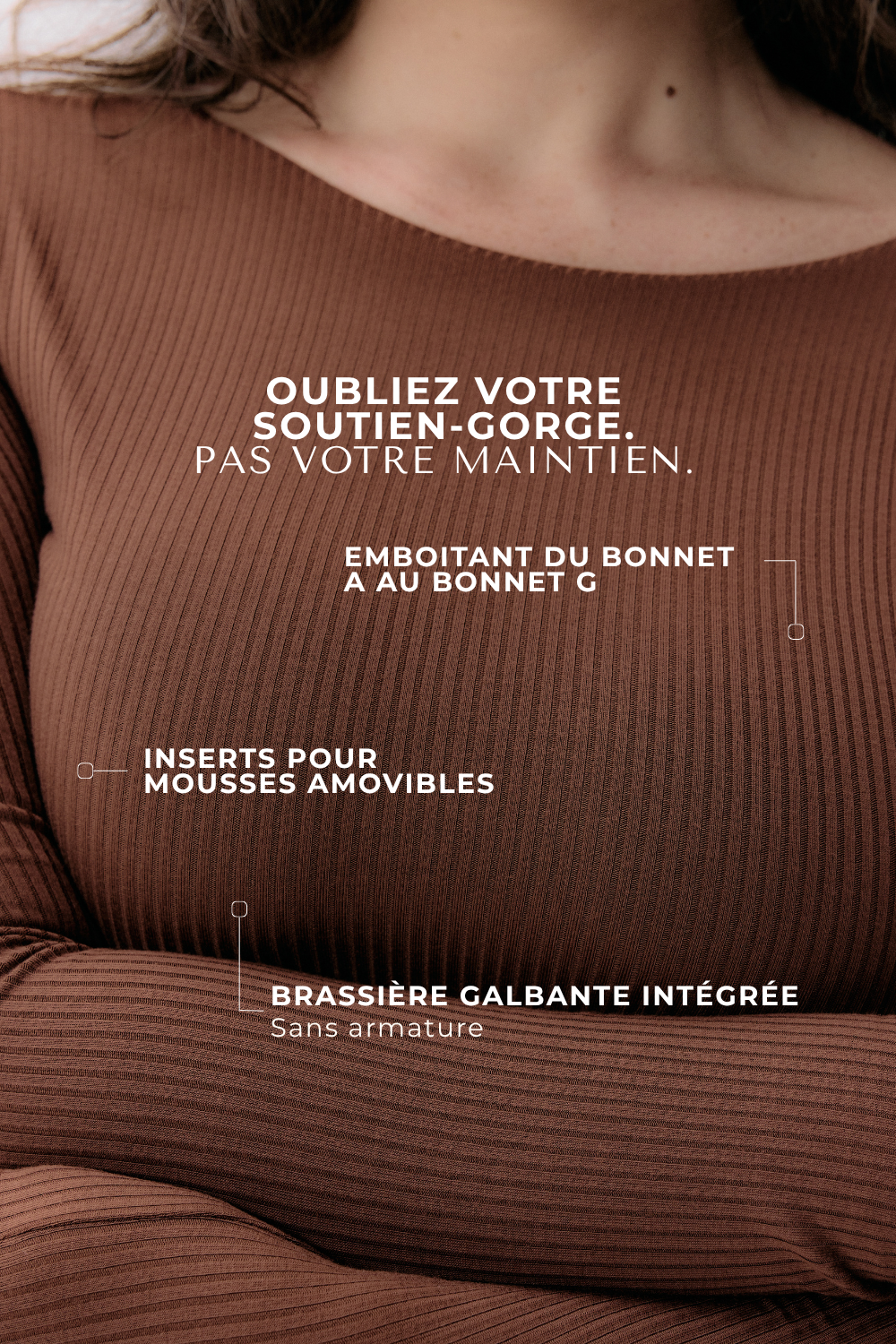 Top Isaure cannelle Maline Bodywear, vue de face collection Seconde Nature focus maintien et brassière intégrée