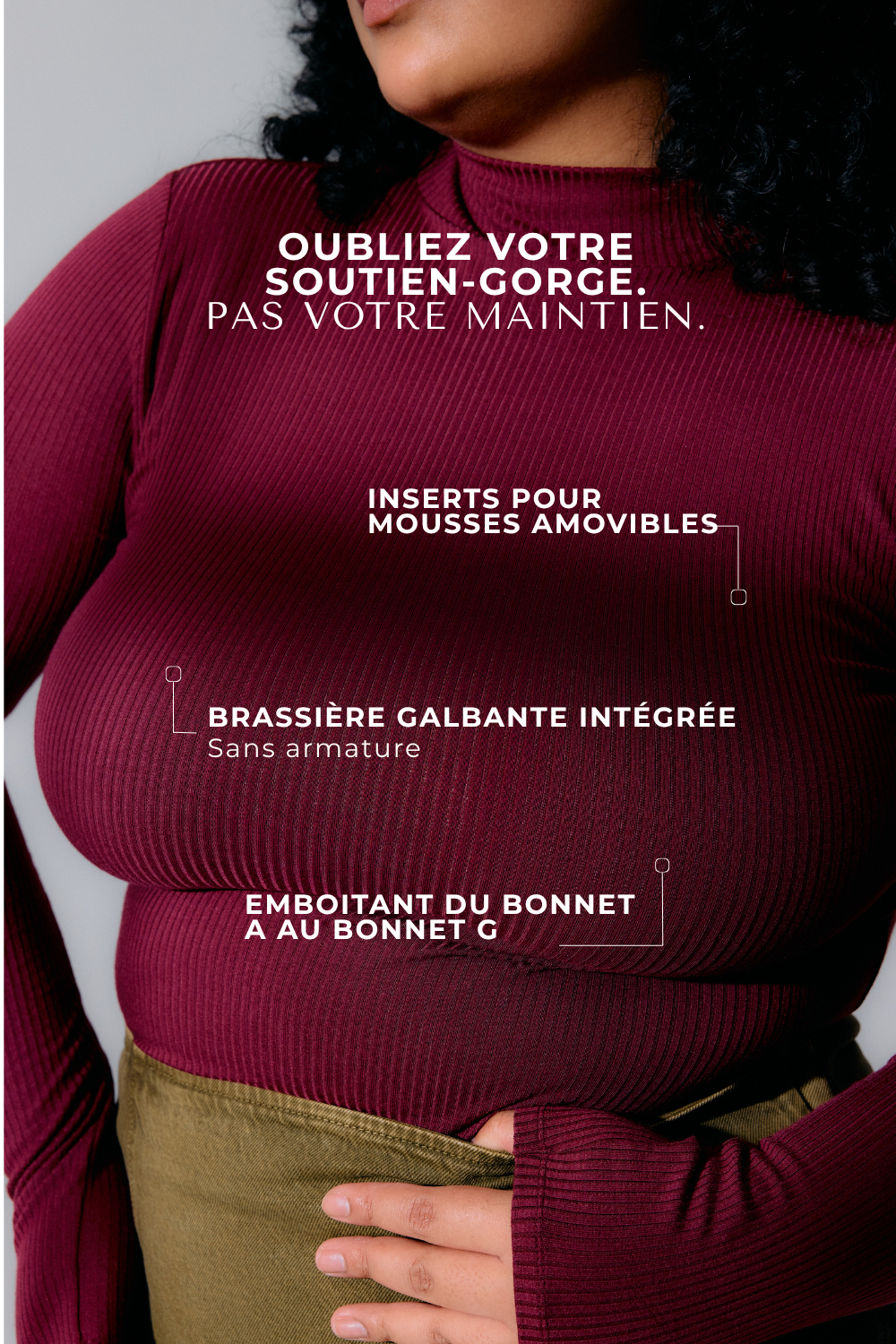 Top Léna pinot Maline Bodywear, vue de face collection Seconde Nature focus maintien et brassière intégrée