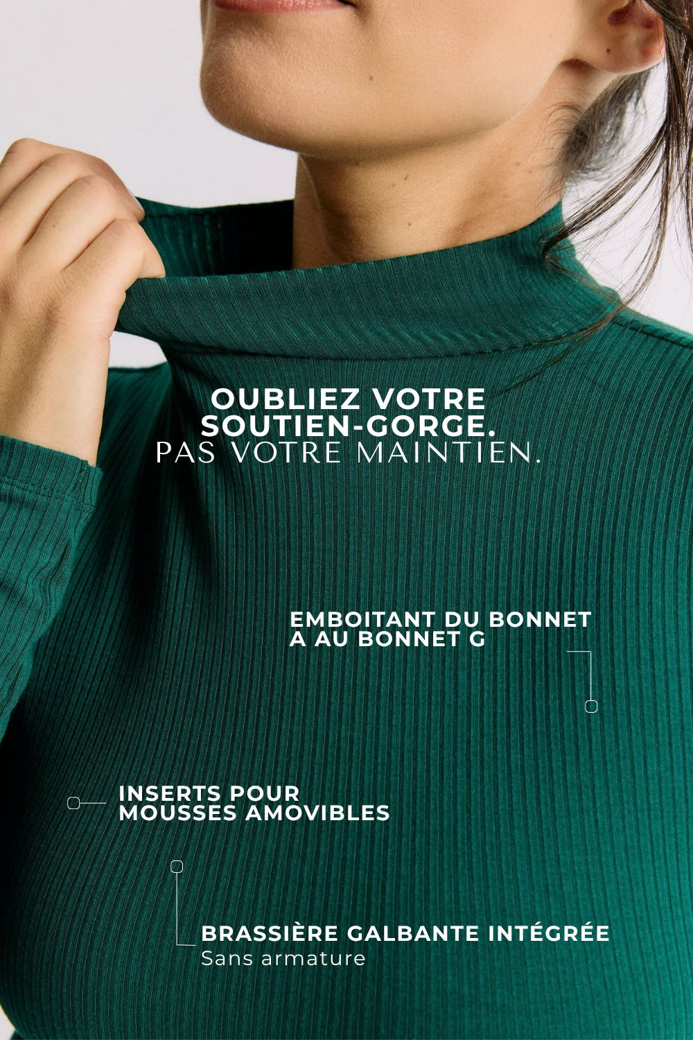 Top Léna vert sapin Maline Bodywear, vue de face collection Seconde Nature focus maintien et brassière intégrée