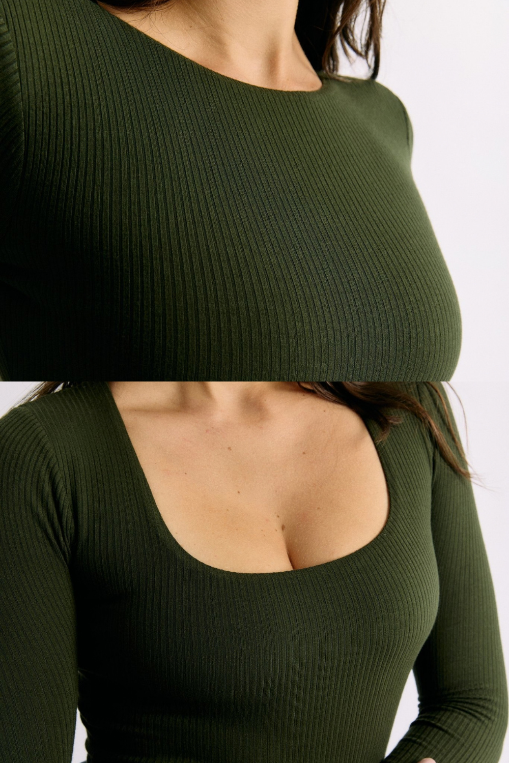 Top Isaure vert sylve Maline Bodywear, vue de face double décolletés collection Seconde Nature