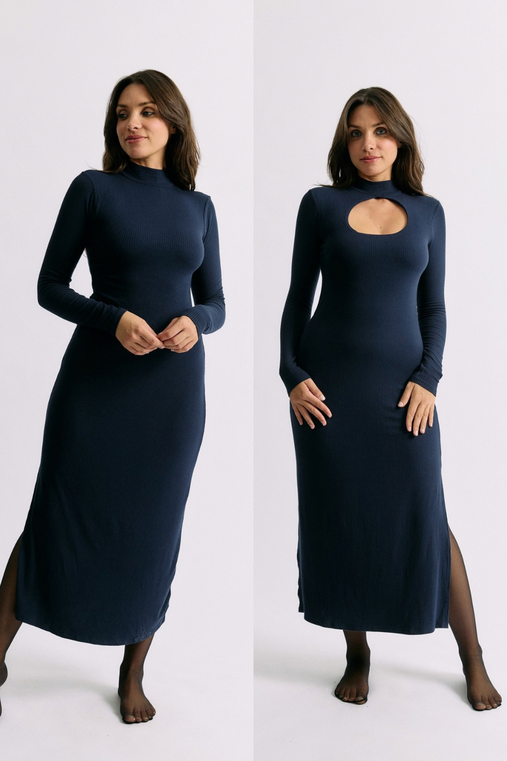 Robe Mina bleu marine Maline Bodywear, vue de face réversible collection seconde nature 